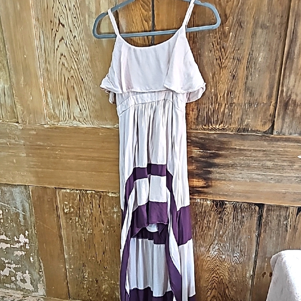Purple and White Striped Maxi Dress